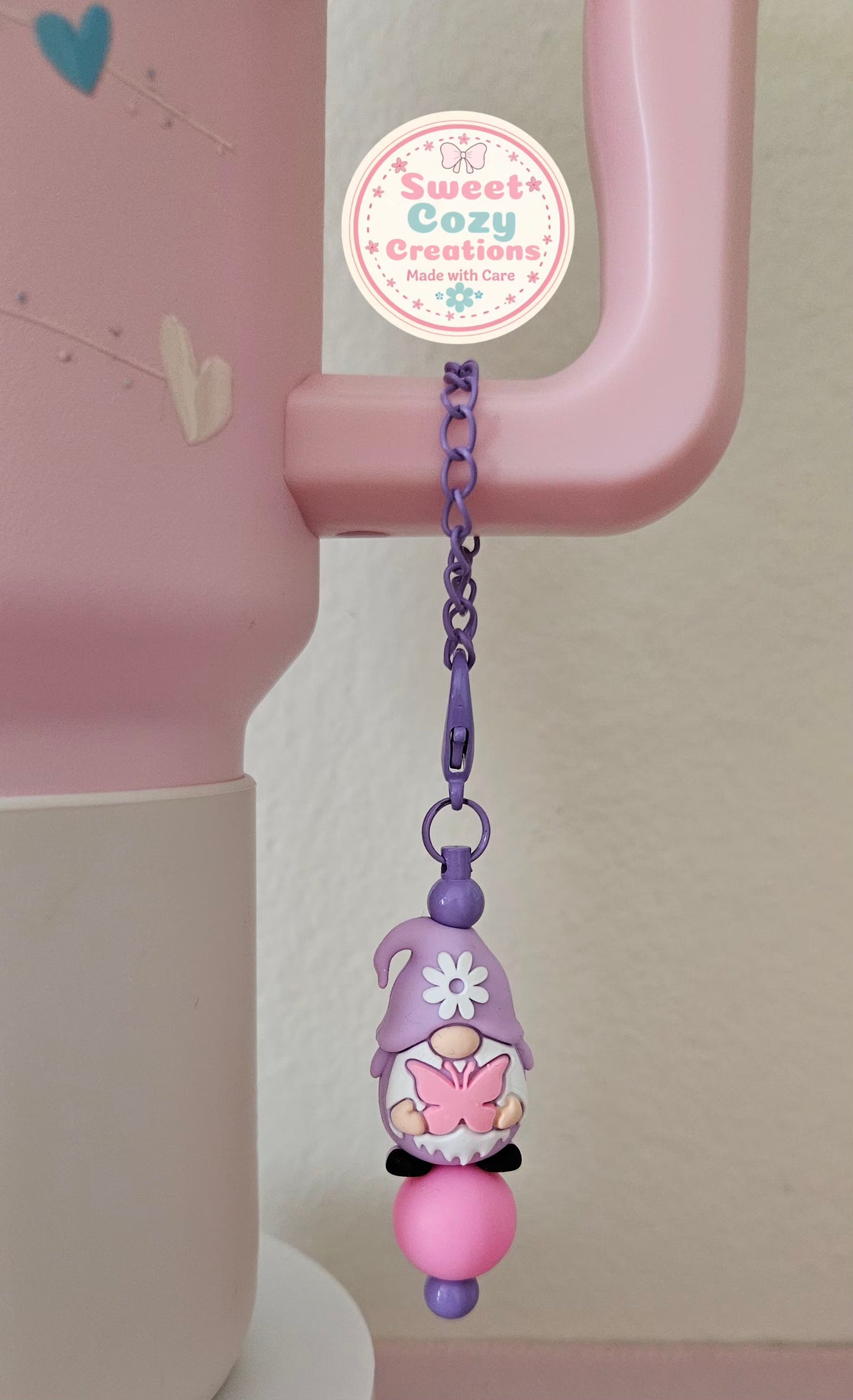 Purple hat Gnome Tumbler Charm on Purple Chain