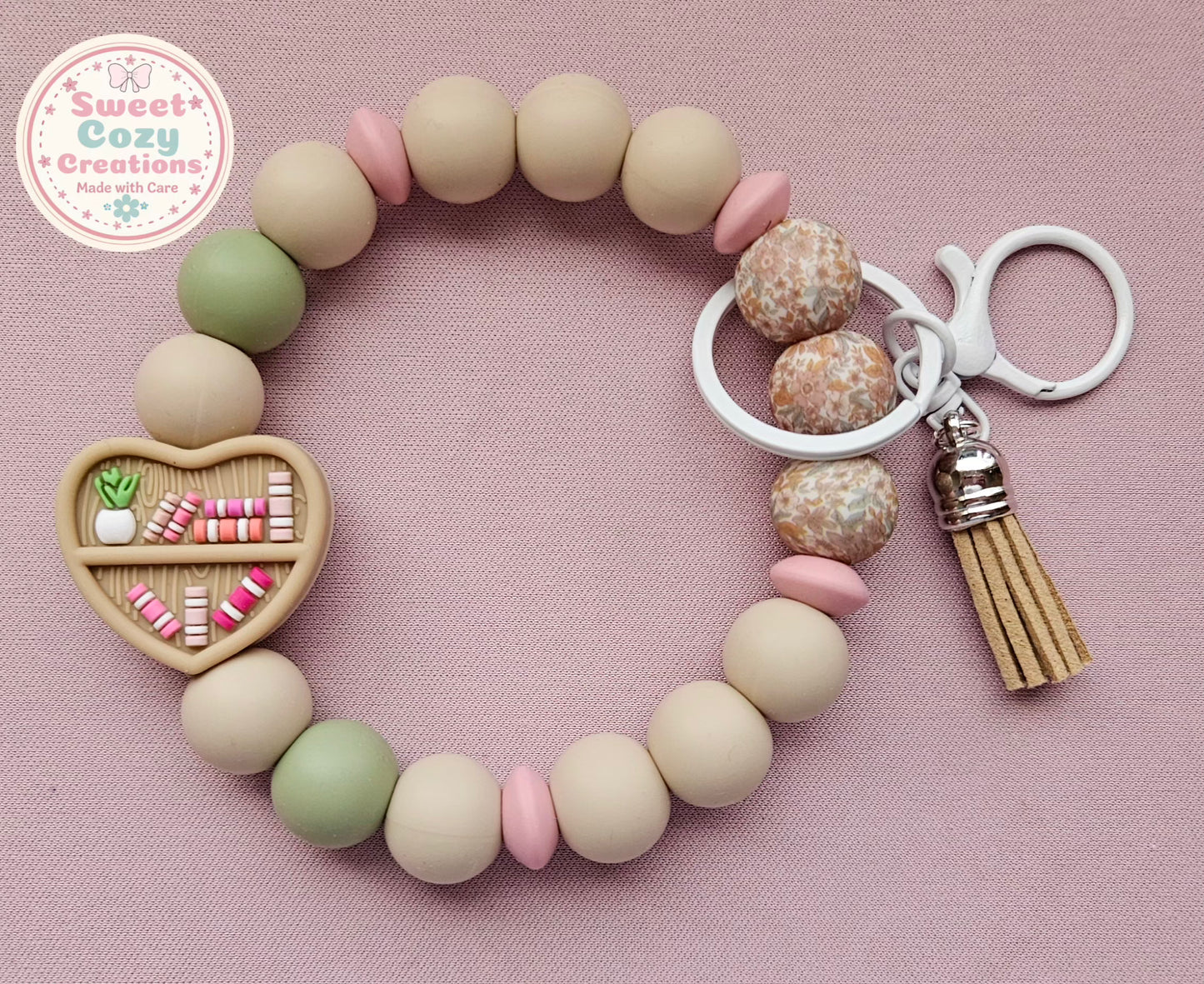 Beige & Green Silicon Bookshelf Wristlet