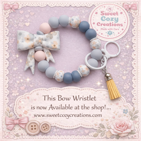 Grey and peach flower Bow Wristlet